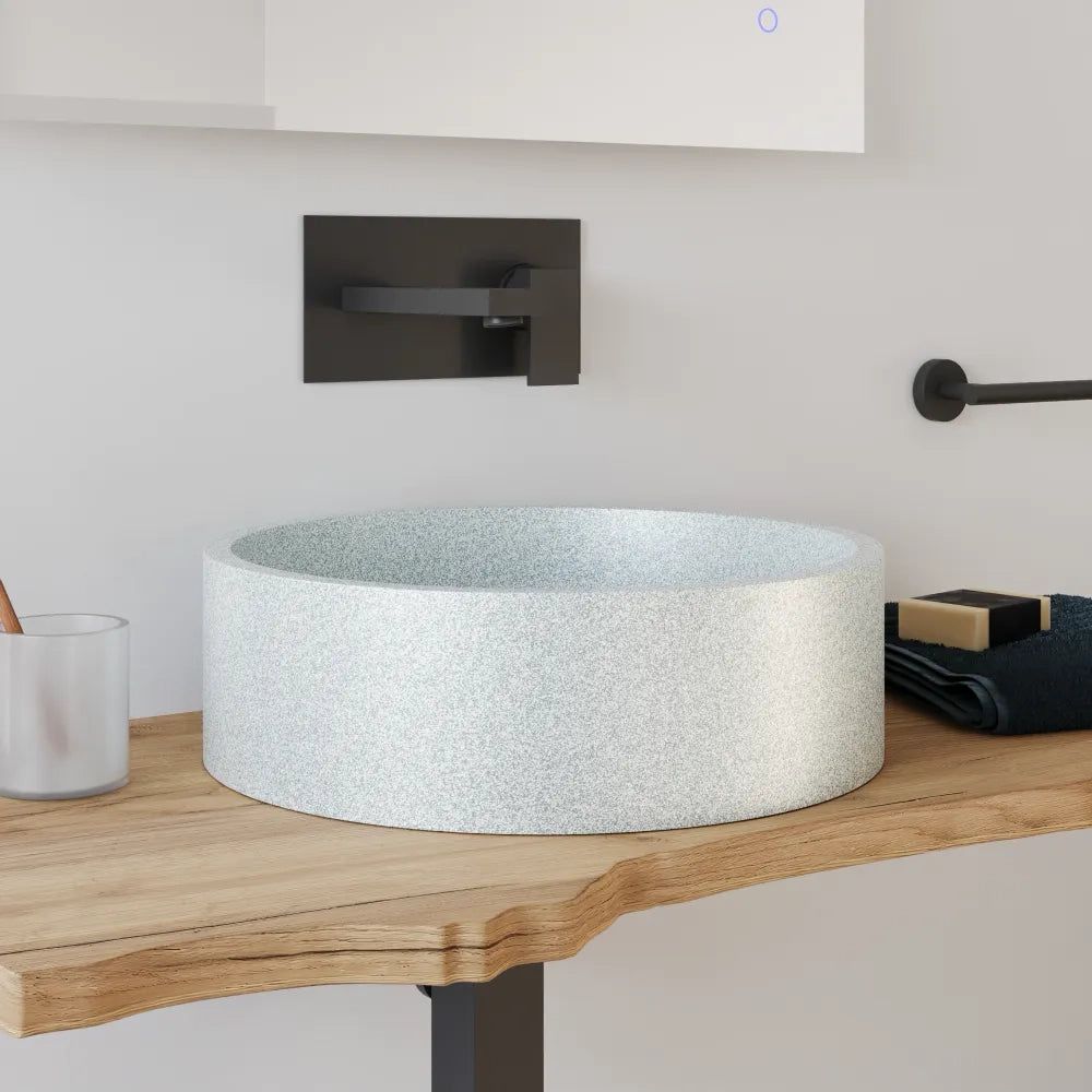 Lavabo da appoggio tondo in microcemento 39x12 cm bianco | Ness