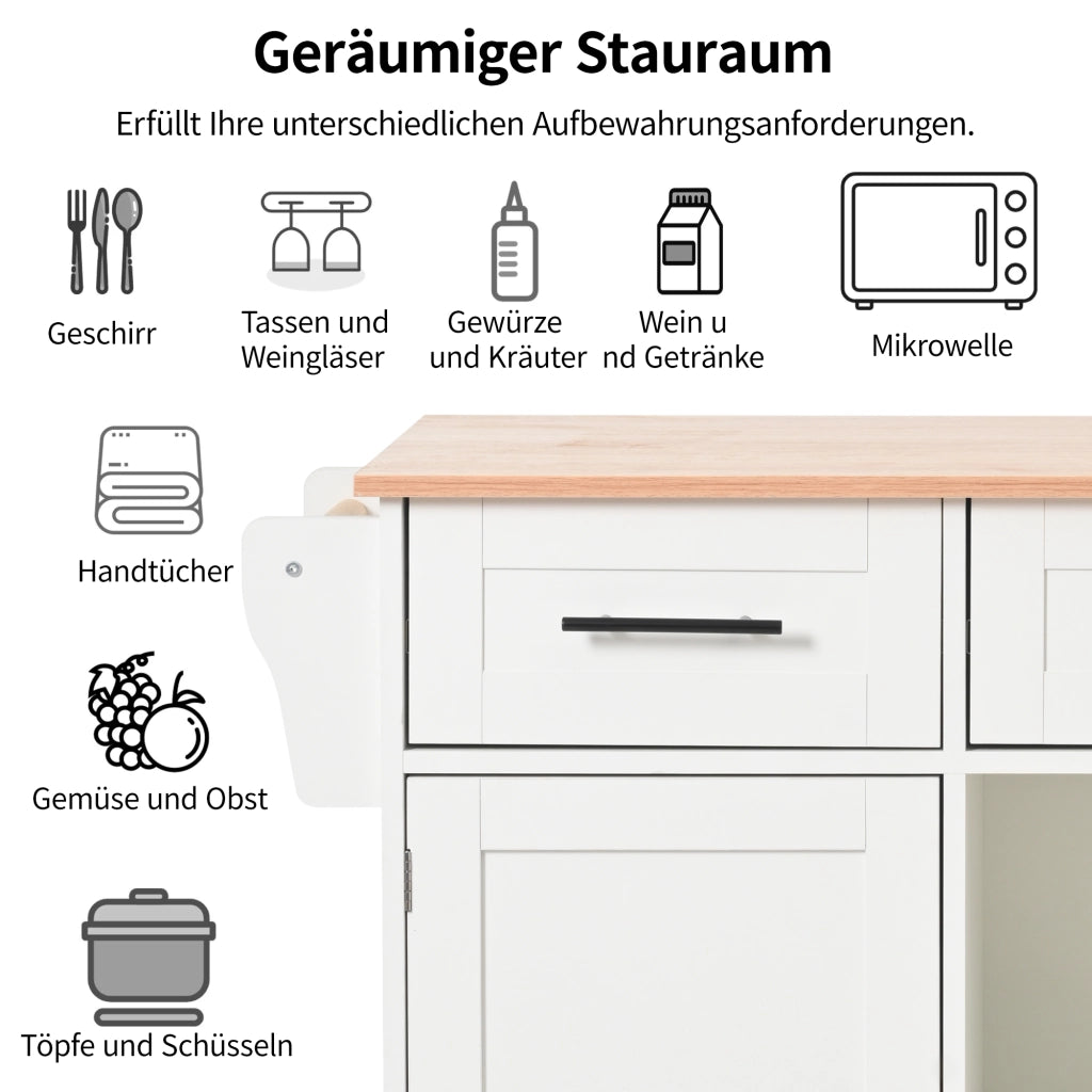 CARRELLO CUCINA con piano ribaltabile 139x46(71)x91,5 cm bianco MDF