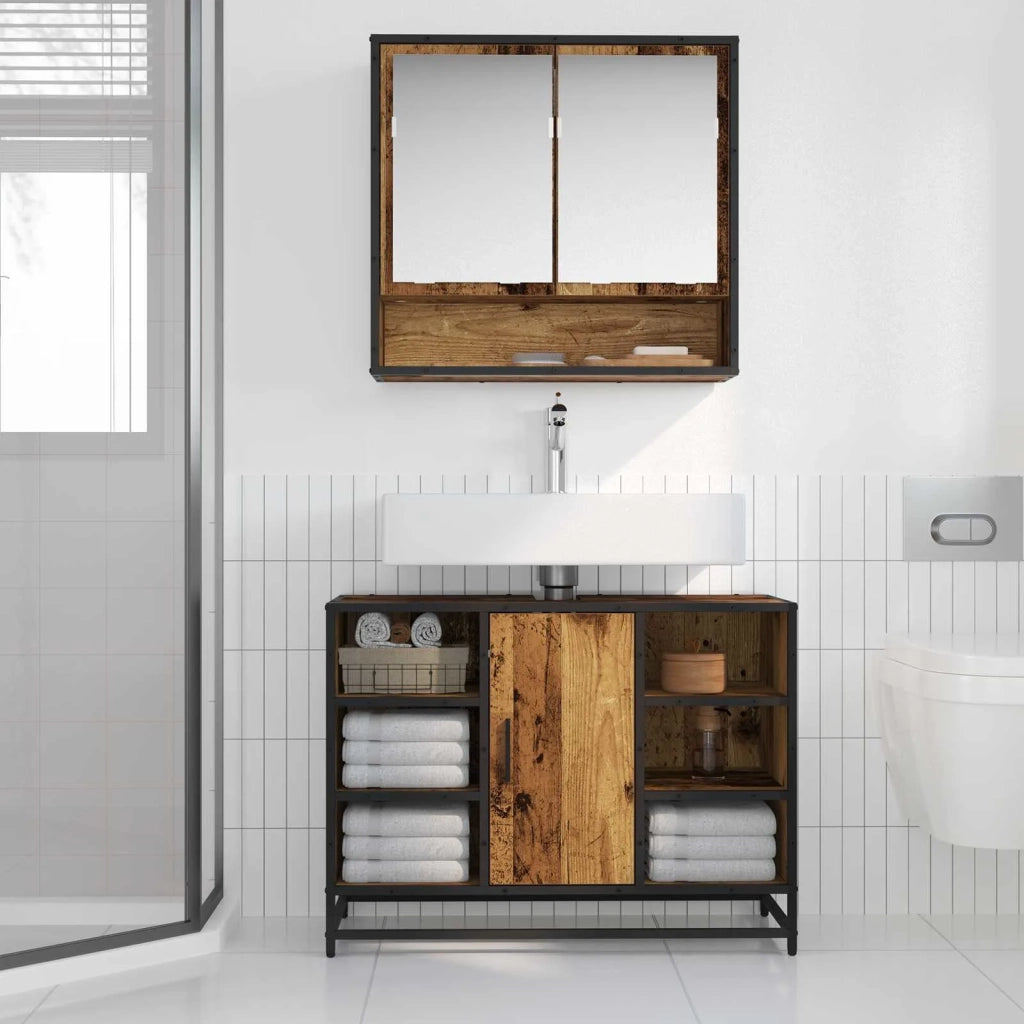 Set di mobili per il bagno con lo scaffale 2 pcs Legno vecchio