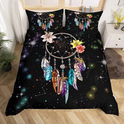 Set di coperte da letto per bambine, stile bohemiano, con fiori e piume, 220 x 240 cm, con 2 coperte per cuscini da 80 x 80 cm