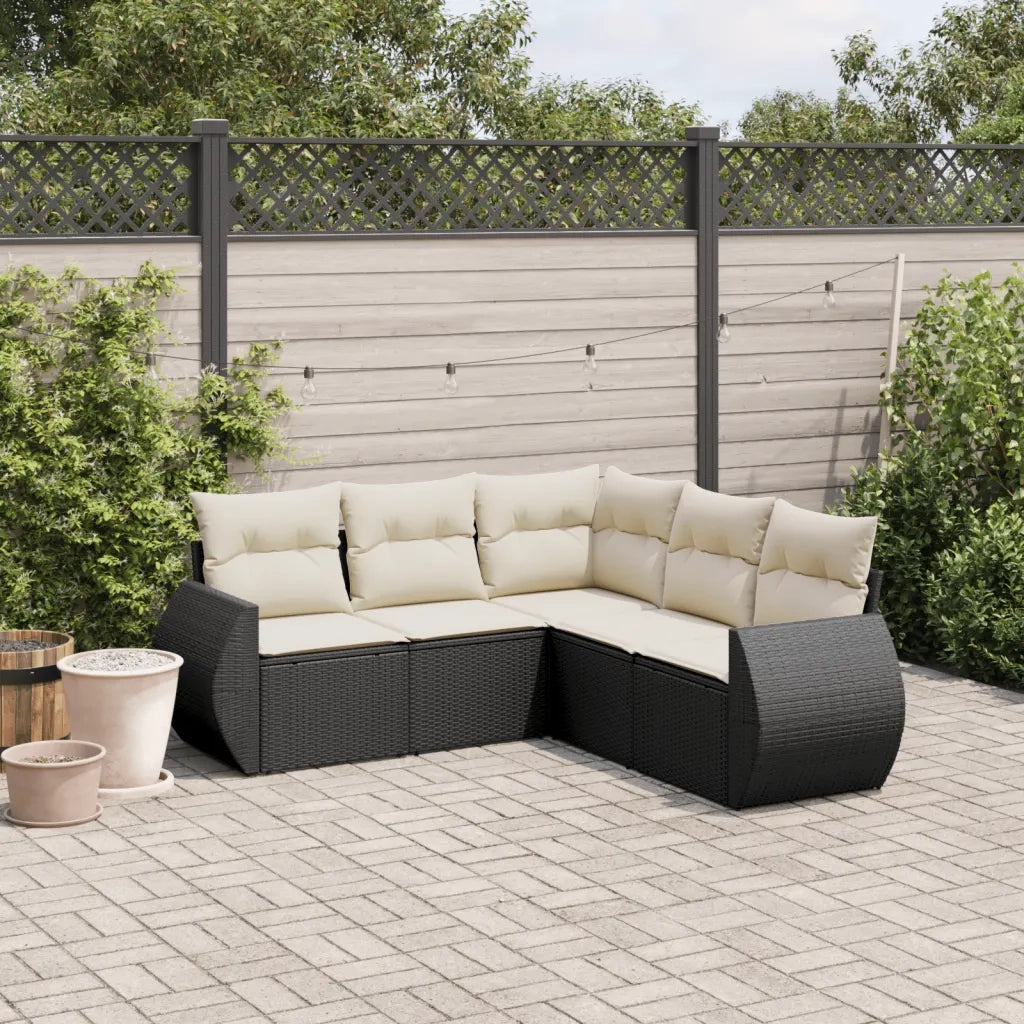 Set Divani da Giardino 5 pz | Set Salotto da Giardino con Cuscini in Polyrattan Nero