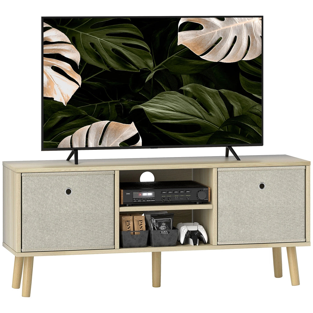 Mobile TV con 2 cassetti e ripiani aperti ¨C zephmum ¨C Legno e Beige 50 pollici