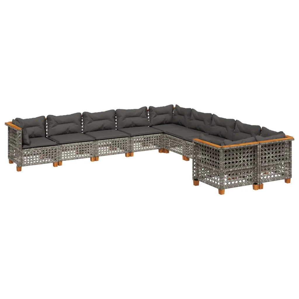 Set Divano da Giardino 10 pz con Cuscini Grigio in Polyrattan