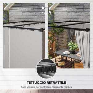 Pergola da Giardino 300x300x227 cm con Tetto Retrattile e Tende in Metallo e Poliestere Grigio Chiaro