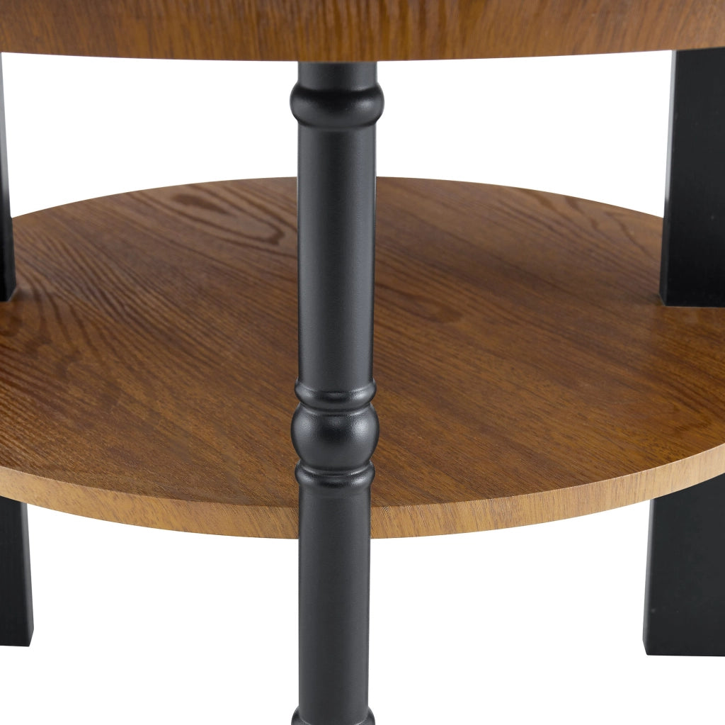 Set di 2 tavolini rotondi 80 cm e 38 cm noce e nero in MDF; bordi arrotondati