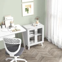 Credenza Moderna Multiuso con 2 Ante Trasparenti e 2 Ripiani, 61x35x75cm, Bianco