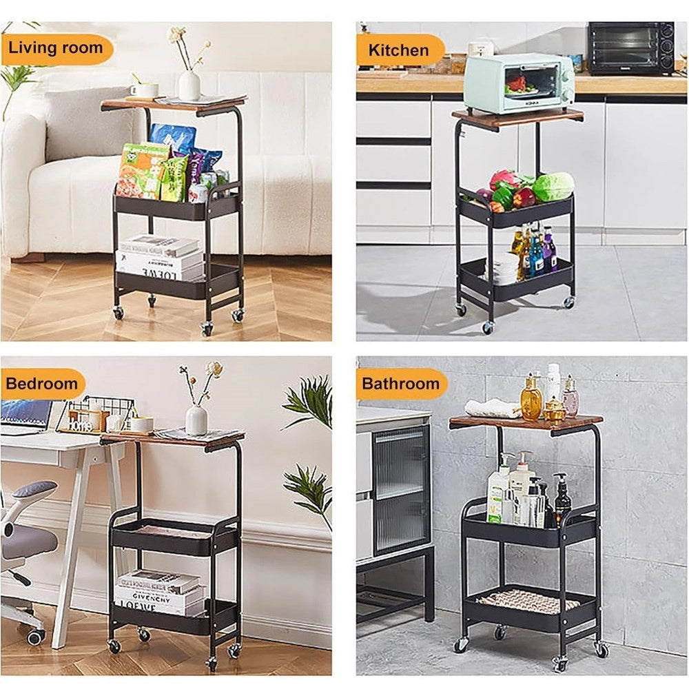 Trade Shop - Carrello Portaoggetti A 3 Livelli Scaffale Mobile Organizzatore Scorrevole Piano In Legno -