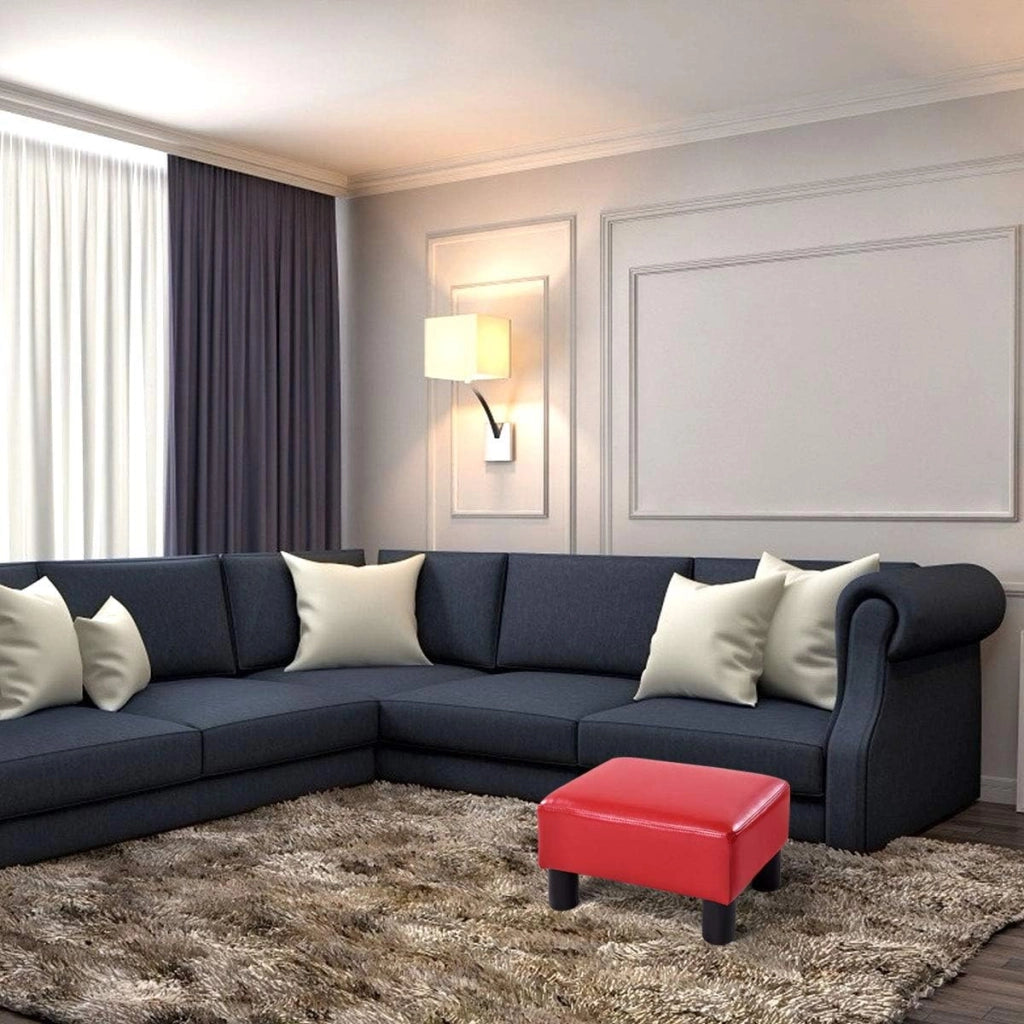 Poggiapiedi Rettangolare in Pelle PU Sgabello Panca, Misure 40 x 30 x 24cm (rosso)