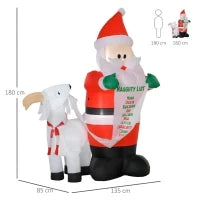 Babbo Natale Gonfiabile con Capretta e Luci LED Integrate per Esterno 135x85x180cm
