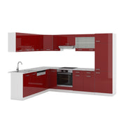 Cucina angolare completa R-Line Rosso lucido/Bianco 287 x 227 cm senza piano di lavoro Vicco