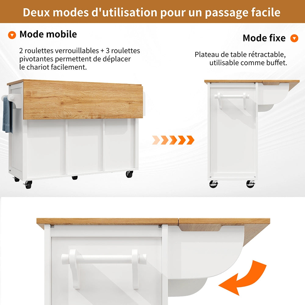 Isola cucina - Xylo - 120x73x92cm piano abbattibile bianco/nero