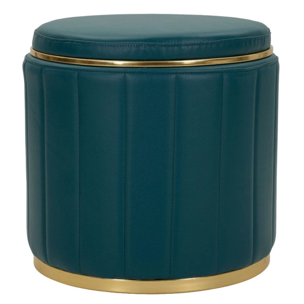 Pouf London in poliuretano ottanio con dettagli oro