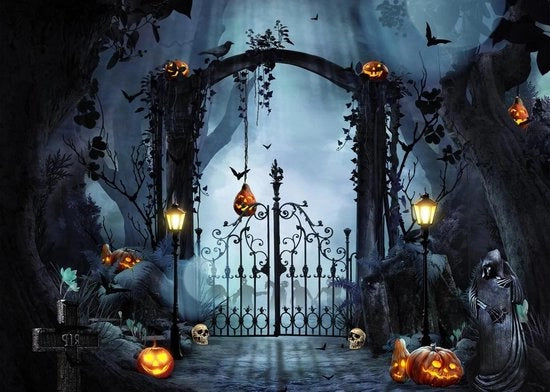 Sfondo per Fotografia di Halloween con Cimitero e Zucca - Prop 10x8FT