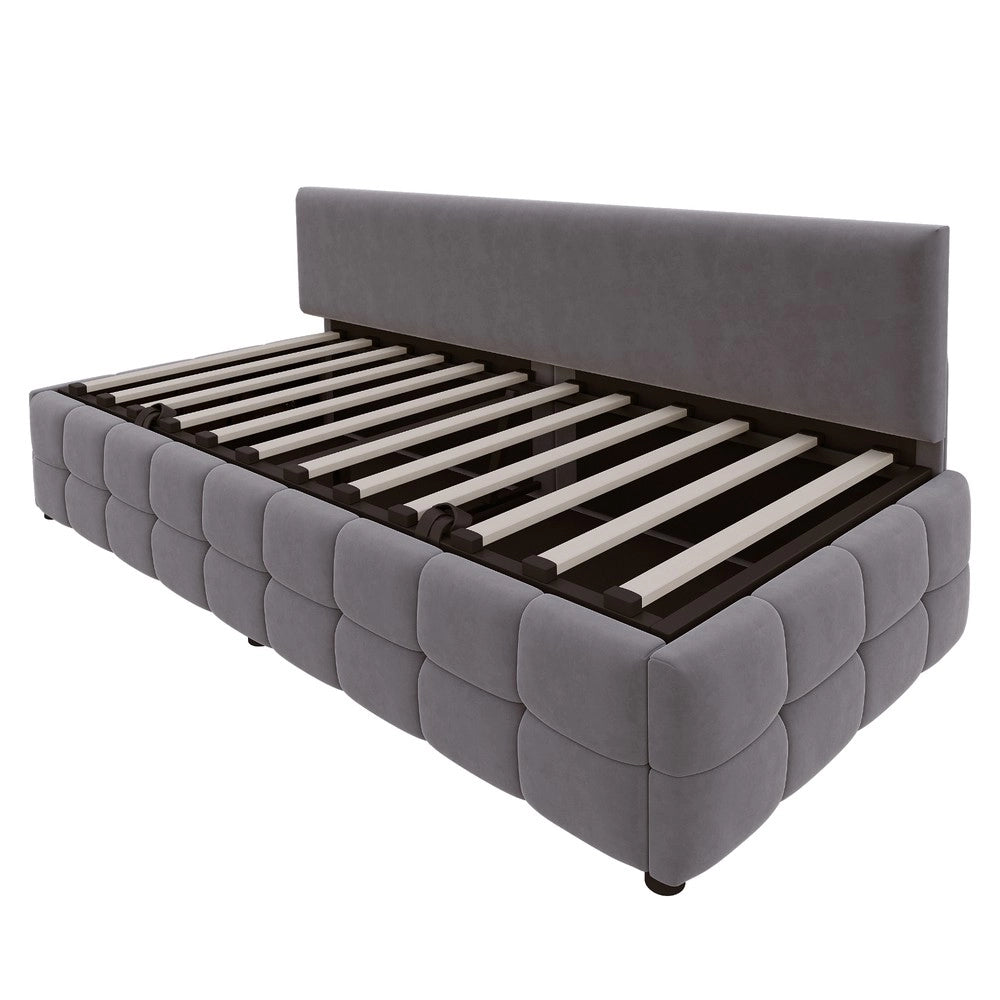 Letto Imbottito Singolo con Contenitore Idraulico ¨C MINIMAL ¨C Velluto Grigio Scuro 90x200