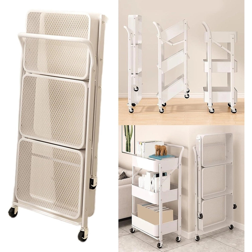 Trade Shop - Carrello Pieghevole Da Viaggio Cucina Con Maniglia In Acciaio Stoccaggio Mobile Con Ruote -