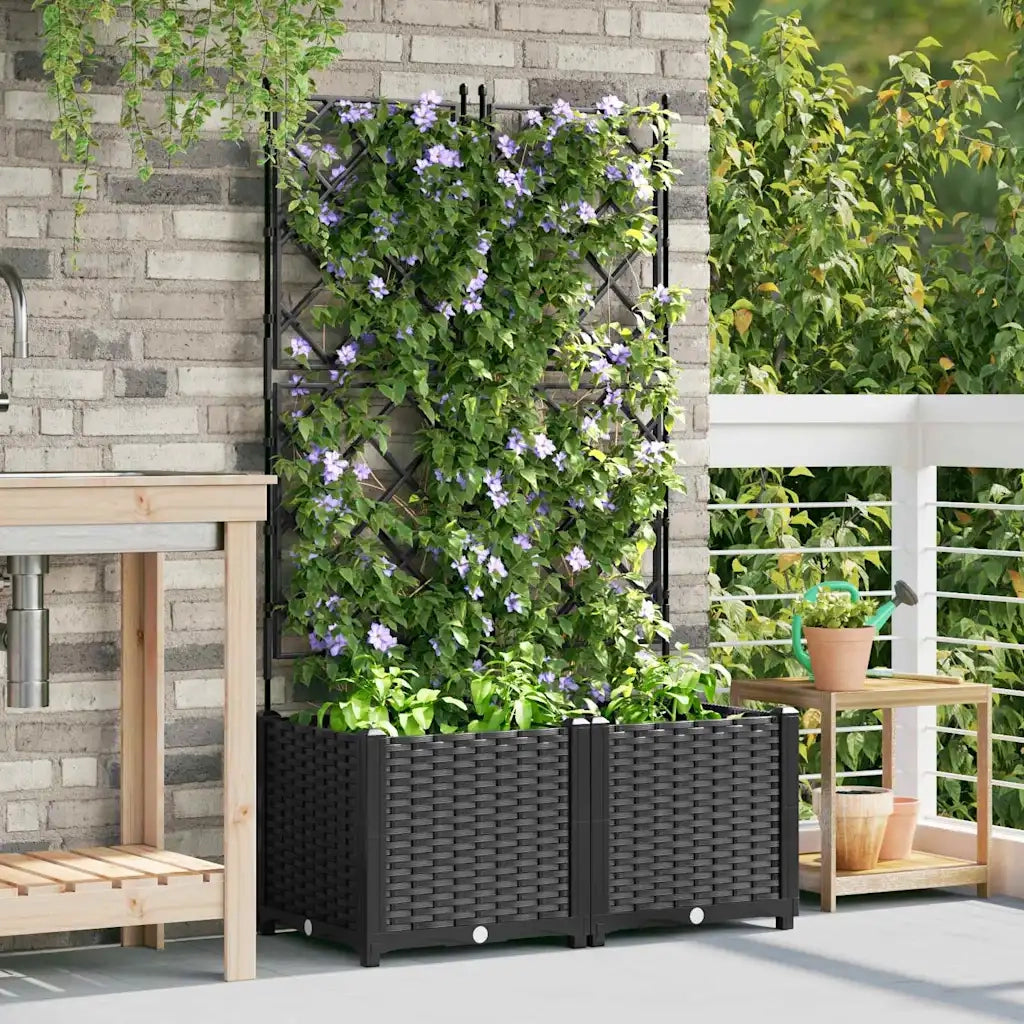 2 pz Fioriere | Cassetta per fiori | Vaso da giardino Nero 80 x 40 x 143 cm Plastica