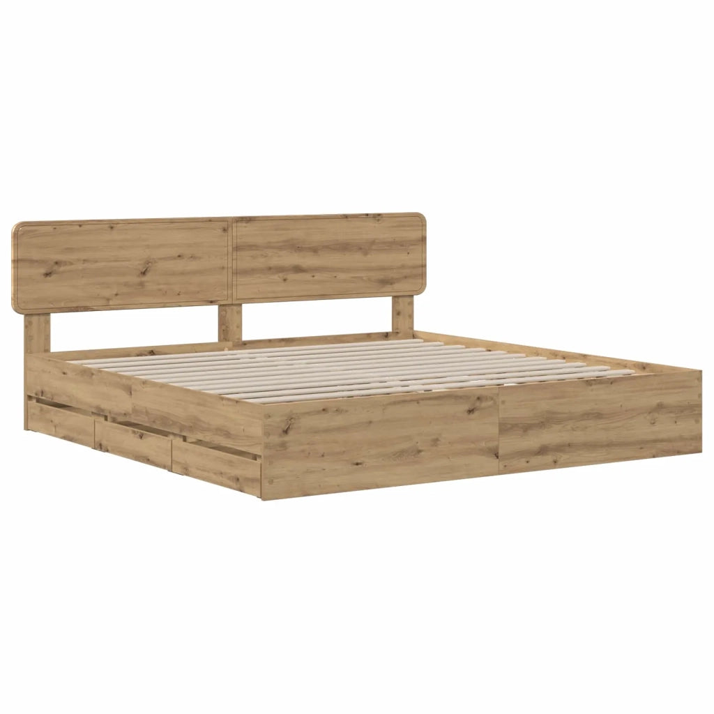Bed Frame with Storage and Headboard Artisan Oak 180 x 200 cm 3445829
