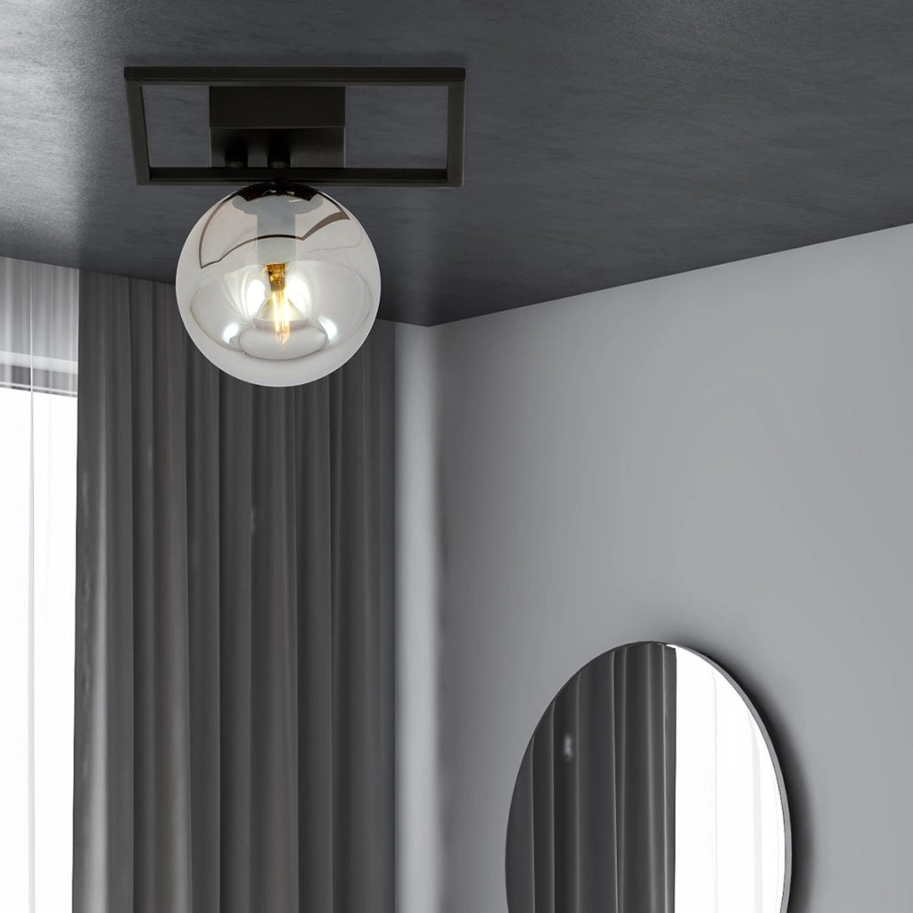 Lampada da soffitto Imago in acciaio nero opaco e vetro grafite