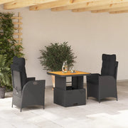 Set da Pranzo da Giardino 3 pz con Cuscini Nero in Polyrattan 3277445