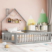 Letto per bambini 140x190 cm con sponde di sicurezza; in legno di pino e MDF grigio
