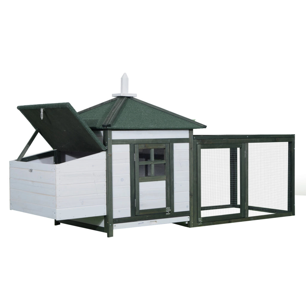 Pollaiolo Cottage con Perchiera e Nido ¨C zephmum ¨C Legno Massello Pino Verde Bianco 196x76x97 cm