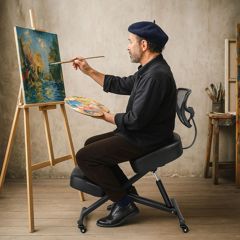 Neil - Sedia Sgabello Ergonomico Posturale Ortopedico con Schienale max 110 Kg Nero