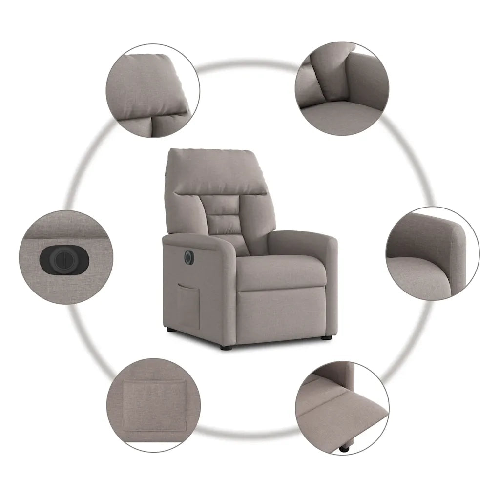 Poltrona | Sedia Relax Elettrica Reclinabile Tortora in Tessuto