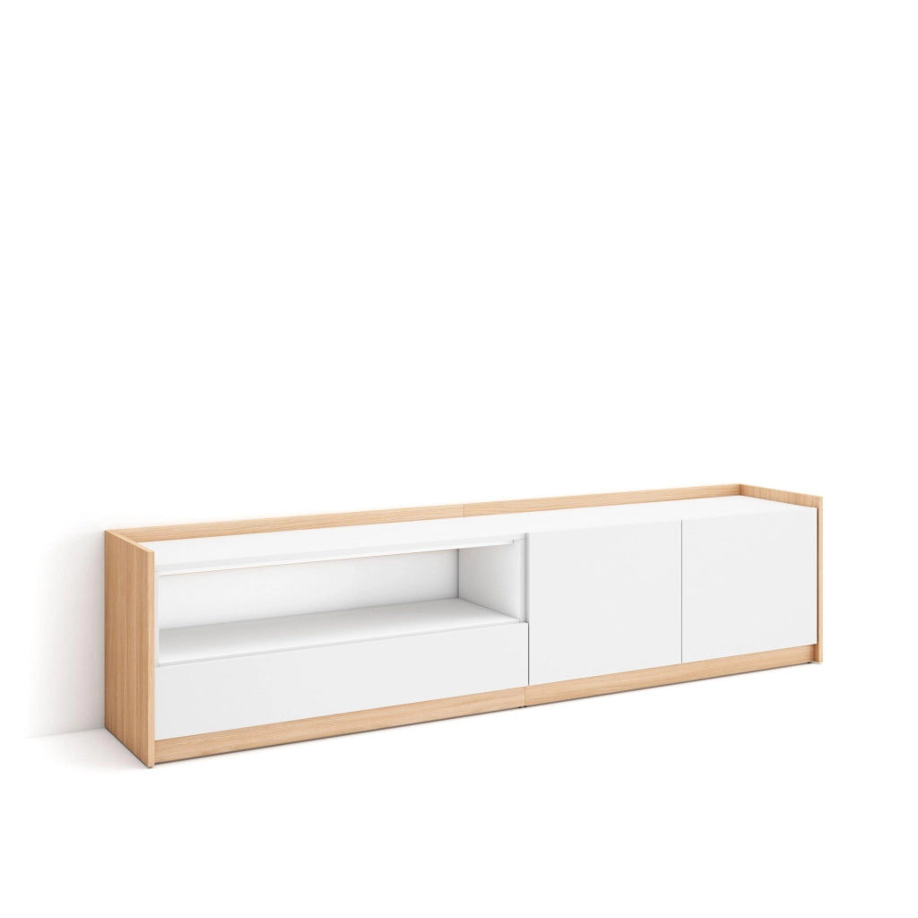 Mobile TV Soggiorno, 207x50x37 cm, Per TV fino a 80", Mobile Soggiorno, Bianco e Rovere soft
