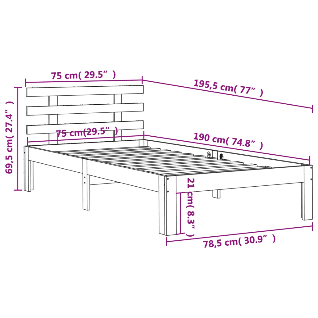 Letto senza Materasso Marrone Cera 75x190 cm in Legno di Pino 844266