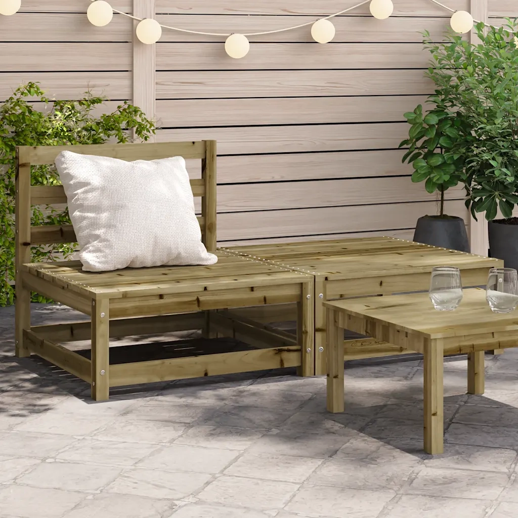 Divano Giardino Senza Braccioli con Poggiapiedi-Sofa da Giardino-Divanetto da esterno Pino Impregnato 217061