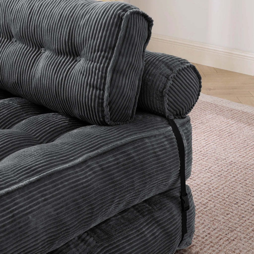 Pouf, divano letto pieghevole, velluto a coste, schienale regolabile, pronto all'uso, grigio