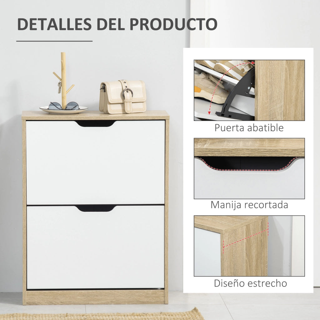 Scarpiera con 2 ante ¨C Xylo ¨C Legno bianco e naturale, 4 ripiani per 8 paia, 62,5x26x81 cm