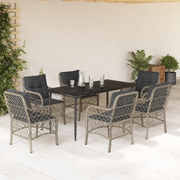 Set da Pranzo da Giardino 7 pz Cuscini Polyrattan Grigio Chiaro