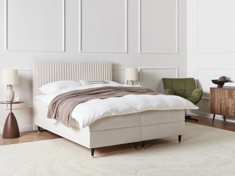 Letto matrimoniale in velluto bianco sporco con contenitore 160 x 200 cm stile glamour