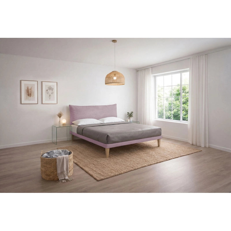 Letto imbottito Letto Matrimoniale alla Francese 140x190 cm Soft - Con rete,Glicine,Microfibra