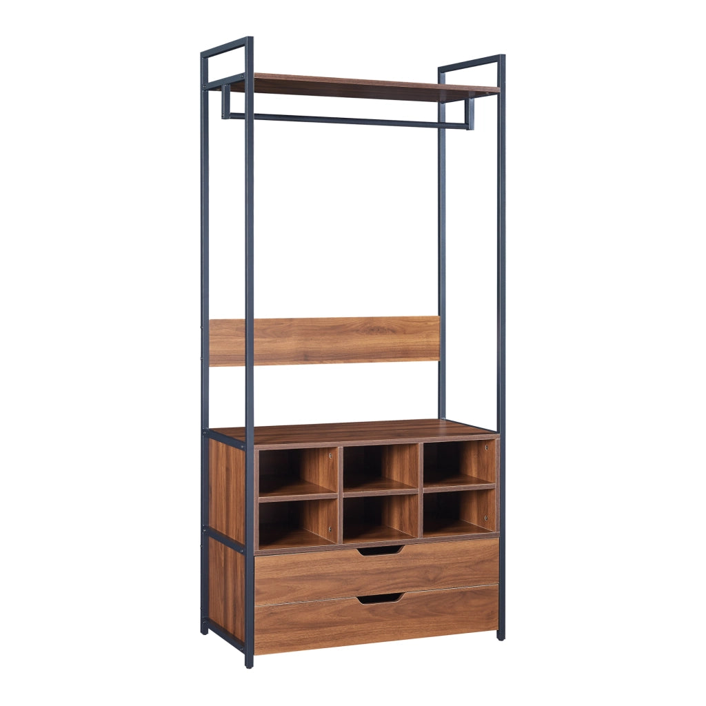 Set Larem 2 Mobili Organizzatori Guardaroba 204 cm Set D - Nero / Effetto Noce [en.casa]