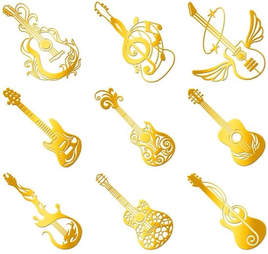 Sticker Autoadesivi Autoattaccanti Oro - 9 pezzi - 4 cm x 4 cm - Decorazione Chitarra - Impermeabile - Artigianato - Album di Adesivi - Sticker Decorativi
