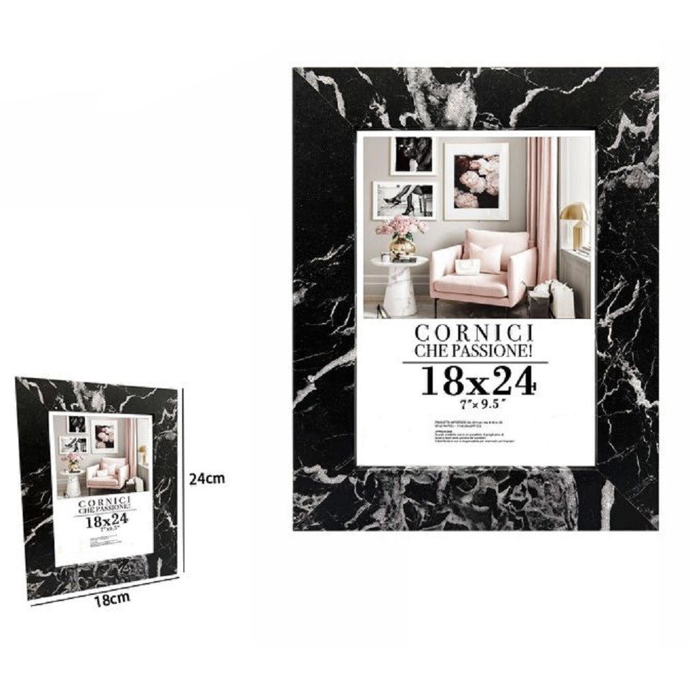 Trade Shop - Cornice Porta Foto Quadri Tele Poster 18 X 24cm Modello Effetto Marmo Nero 71670 -