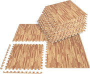 12 Pezzi Tappeto Puzzle Effetto Legno, Tappetini a Incastro in Schiuma EVA con Bordi Perimetrali, Tappeto Protettivo Spesso per Palestra Casa Stanza Giochi, 61x61 cm, 4,5 M²