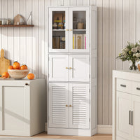 Mobile Bagno 60x30x170 cm con 3 Armadietti a 2 Ante in Vetro e Legno  Bianco