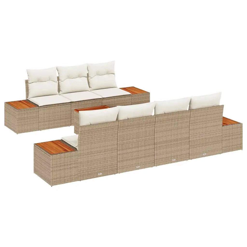 Set Divano da Giardino con cuscino 8 pcs Beige Poly Rattan
