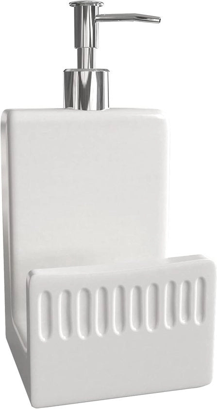 Dispensatore di sapone ceramico opaco - Supporto di spugna elegante - 1 pezzo - Bianco - Ceramica - 4 x 7,8 pollici