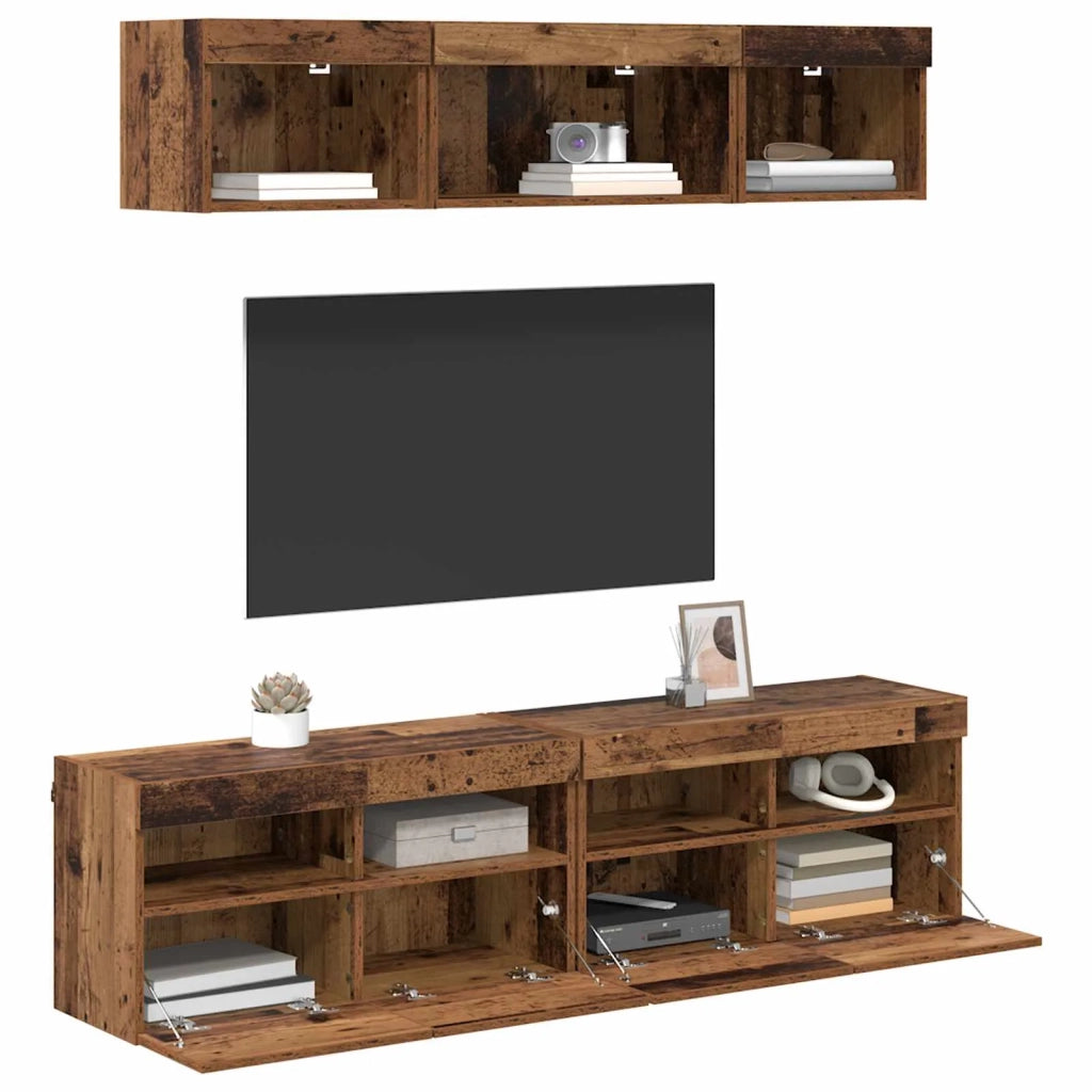 Unità a muro per TV con LED 5 pcs Legno vecchio 80 x 30 x 40 cm 3402968