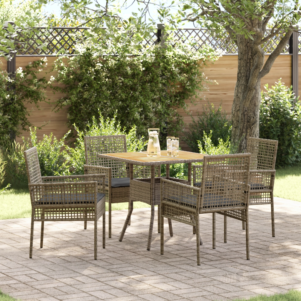 Set da pranzo da giardino 5 pezzi con cuscini grigio polyrattan