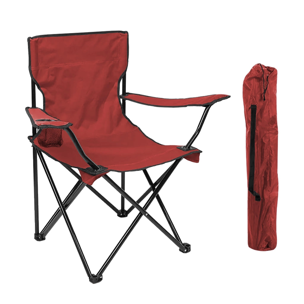 Sedia Camping Pieghevole Struttura In Acciaio Con Tasca PortaBevande Campeggio Sedie Portatile Pescatore SalvaSpazio Impermeabile Antiruggine Vacanze Mare Spiaggia Lettino  Rosso