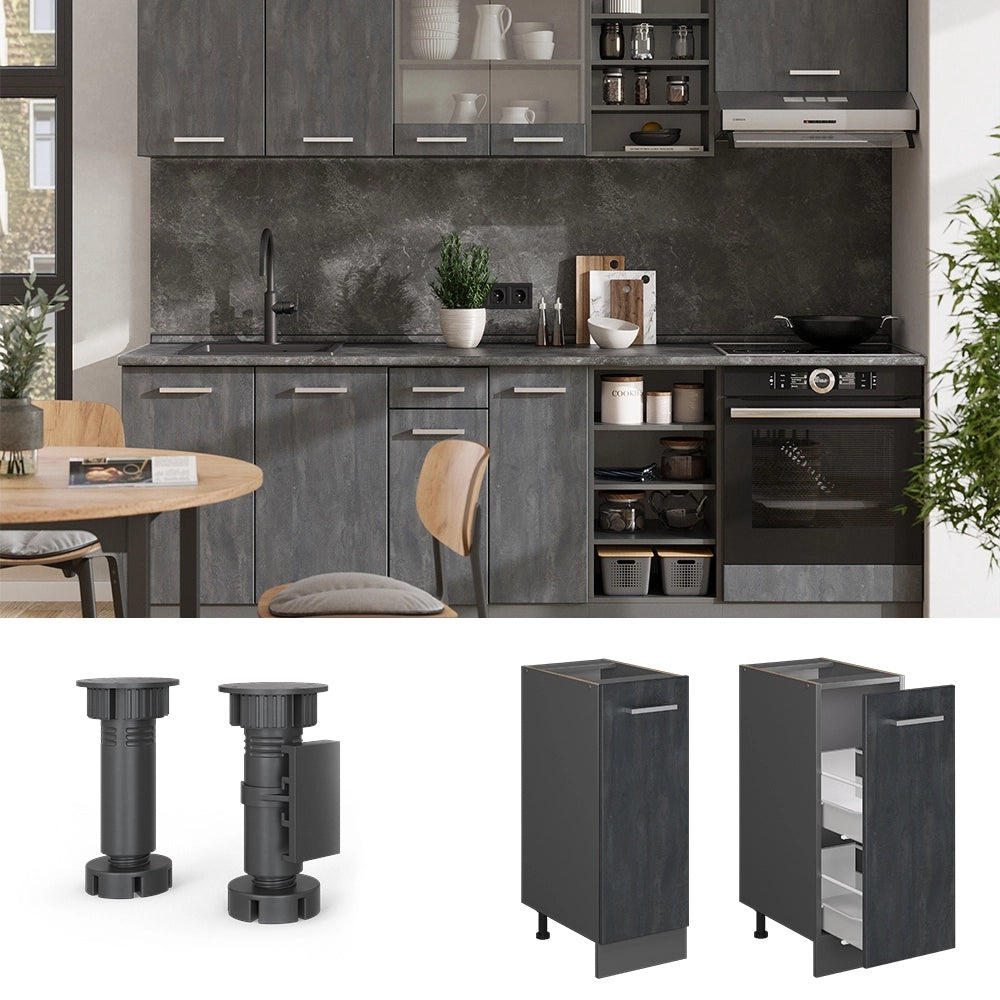 Armadio cucina dispensa alto R-Line Calce nera/Antracite 30 cm PL Marmo Vicco