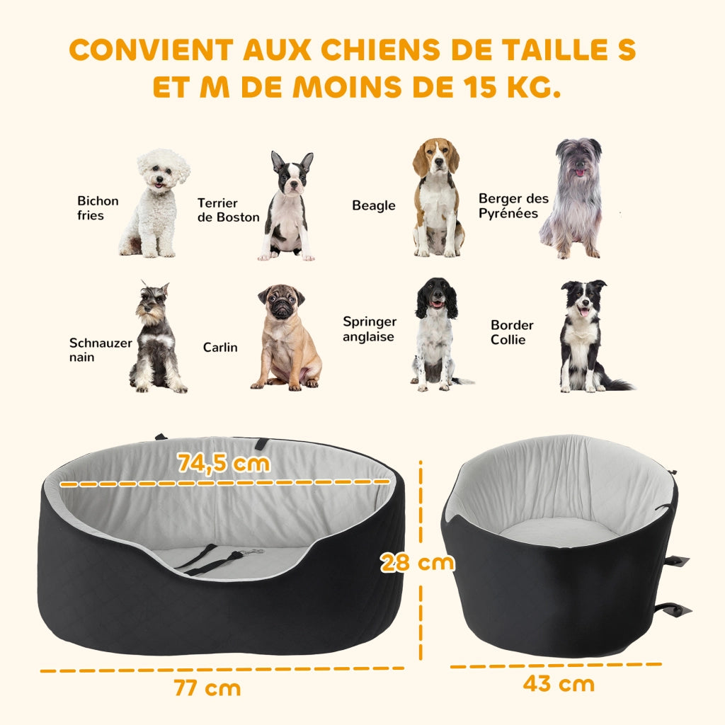 Sedia da auto per cani imbottita con cintura di sicurezza ¨C Minimal ¨C 77x43x28 cm nero