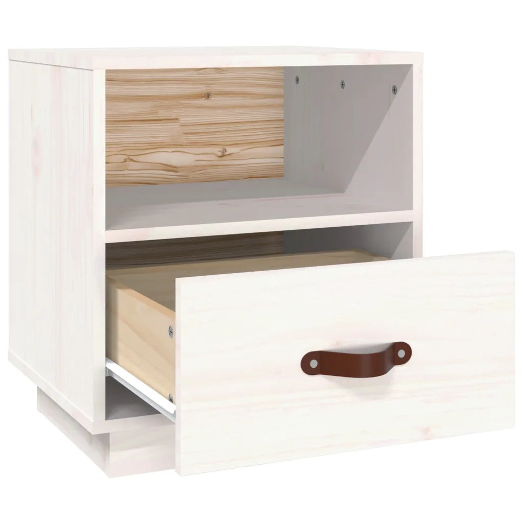 Comodino Bianco 40x34x45 cm in Legno Massello di Pino cod mxl 29884