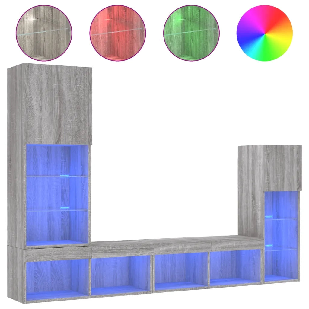 Mobili TV a Muro con LED 4pz Grigio Sonoma in Legno Multistrato 3216652