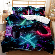 Set di lenzuola per bambini, controller di gioco, tema, copriletto, tema di gioco, lenzuola, 135 x 200 cm, di microfibra soffice con chiusura a lampo, motivi di azione del gioco dei videogame per adolescenti